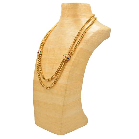 Givenchy Signed Cabochon Necklace Gold Double Chain Runway Vintage 1980s BinY - Picture 9 of 12